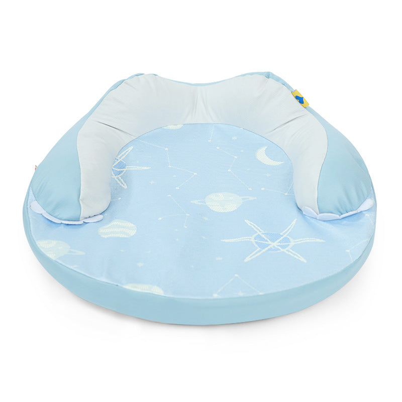 Full view of the blue pet bed with a starry pattern, designed for cats and small dogs.