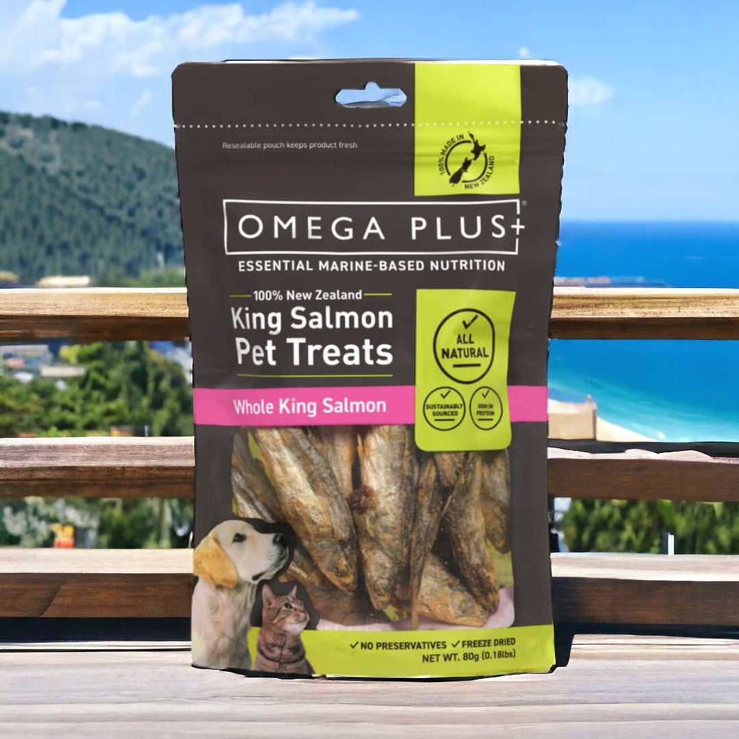 Omega Plus Whole King Salmon Pet Treats 80g.