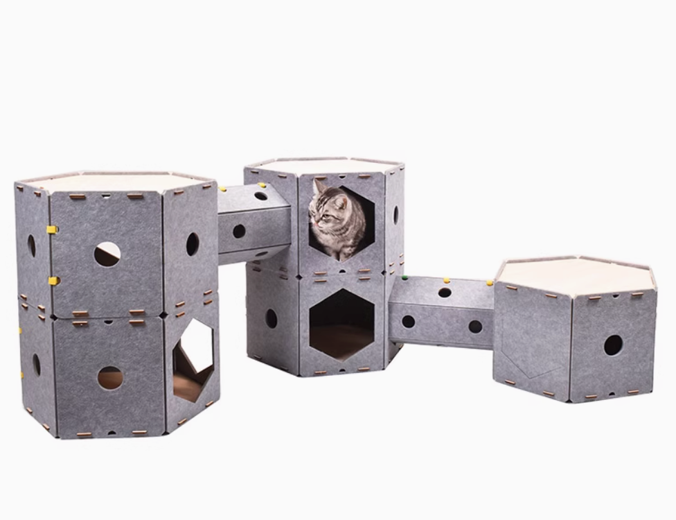🐾 HexaStack Modular Cat Playhouse – Customizable Climbing Fun for Multi-Cat Homes