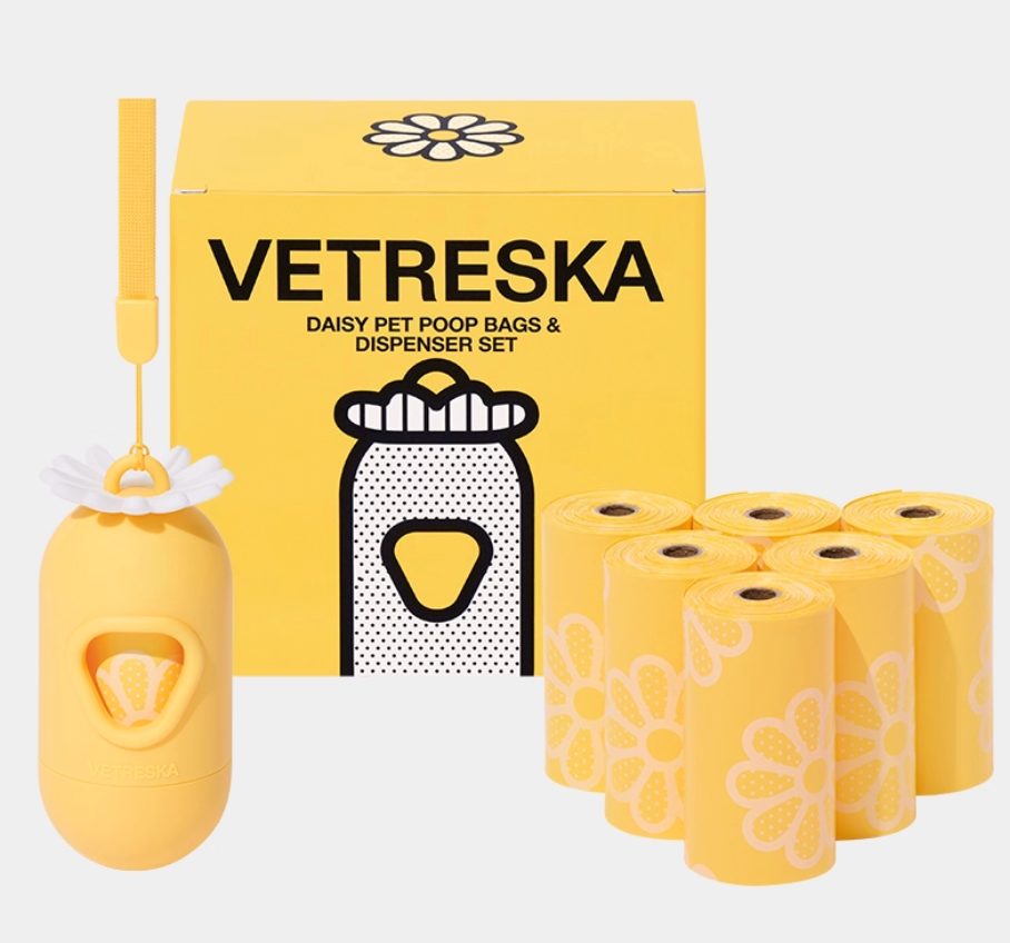 Vetreka Capsule Dog Poop Bag Dispenser Set – Yellow – Daisy Scent