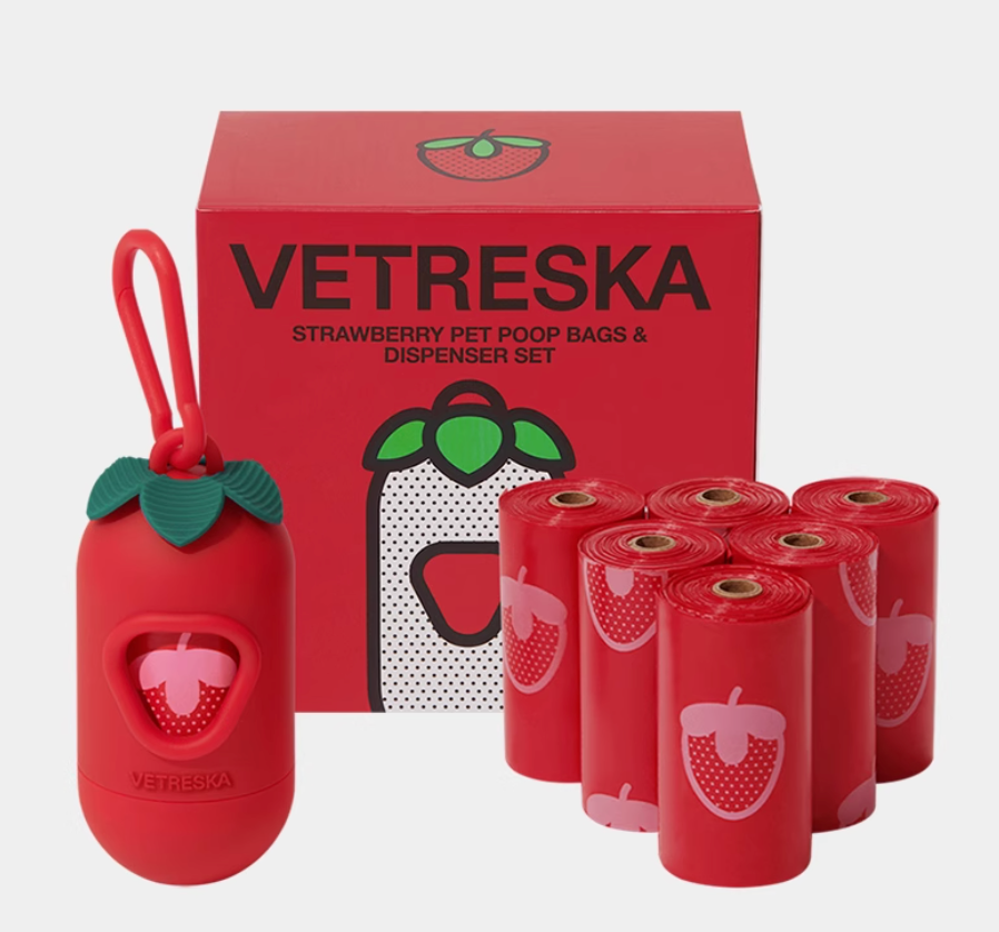 Vetreka Capsule Dog Poop Bag Dispenser Set – Red – Strawberry Scent