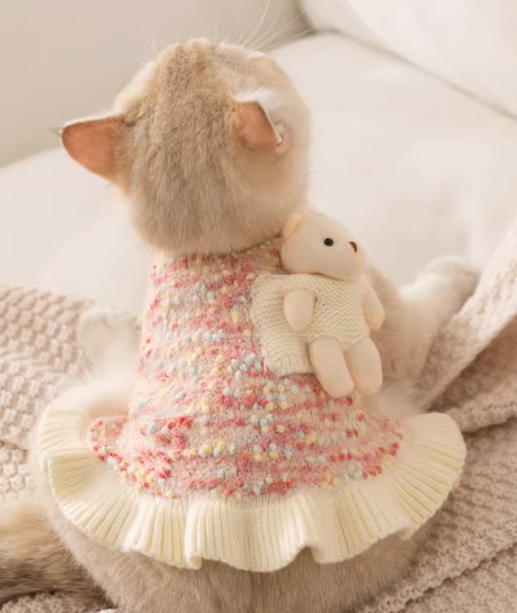 Cute 3D Bear Pet Sweater | Anti-Shedding Knit Clothing for Cats & Dogs