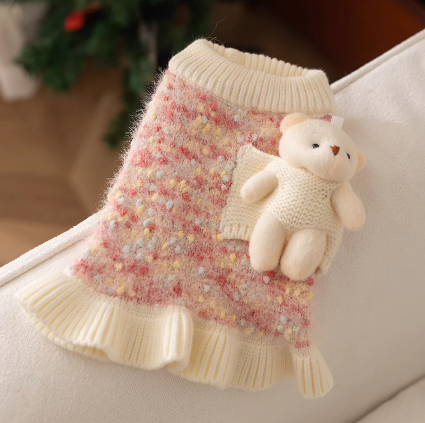 Cute 3D Bear Pet Sweater | Anti-Shedding Knit Clothing for Cats & Dogs