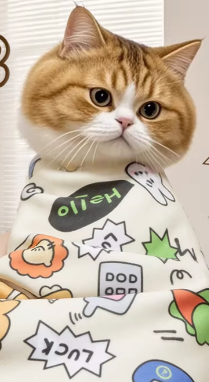 Cat Grooming Wrap | Self-Adhesive Magic Pet Towel 55x55cm – Nail, Bath, Groom