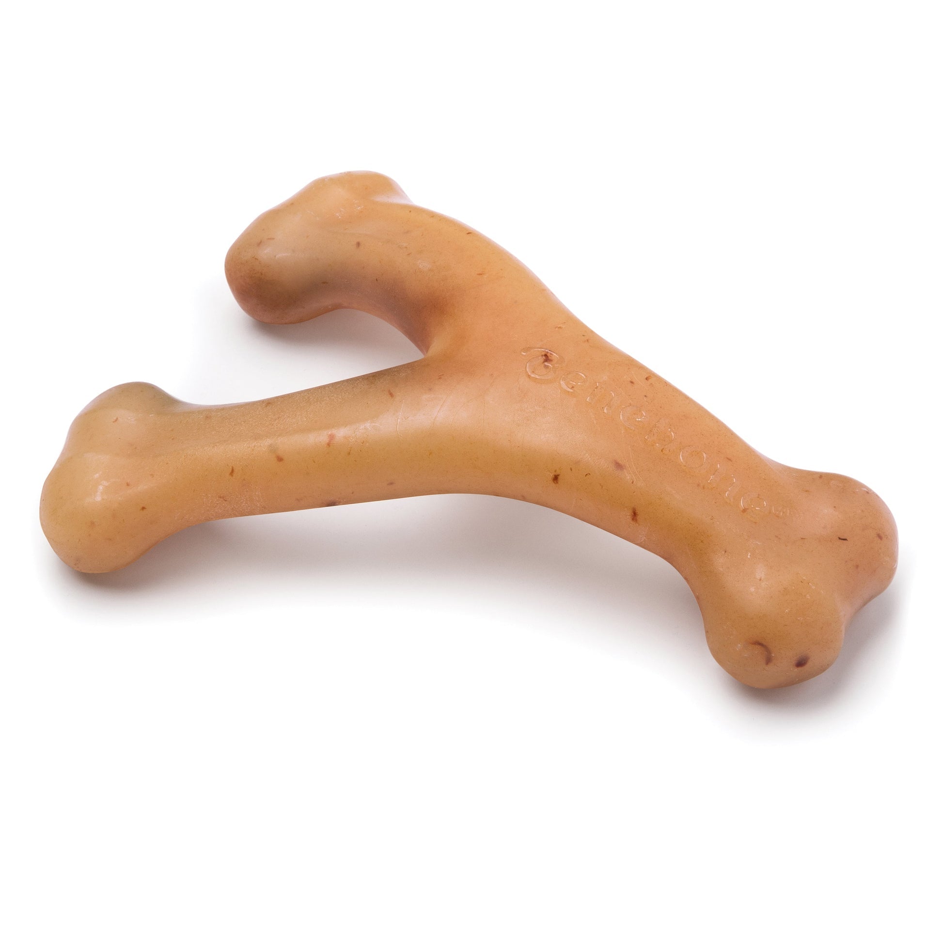 Benebone Wishbone Chicken Chew Toy in beige with ergonomic Y-shaped design.