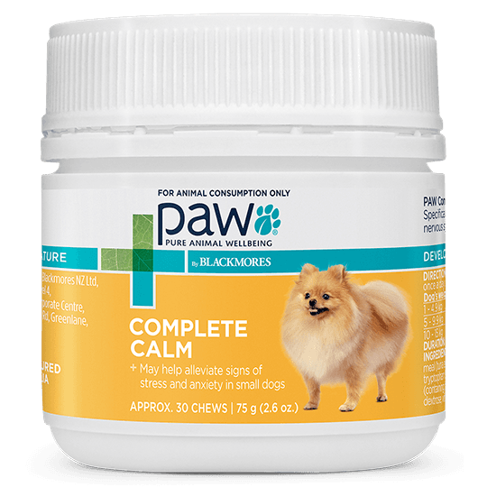 PAW by Blackmores Complete Calm Chews for Small Dogs – 75g tub with soft, anxiety-relief chews