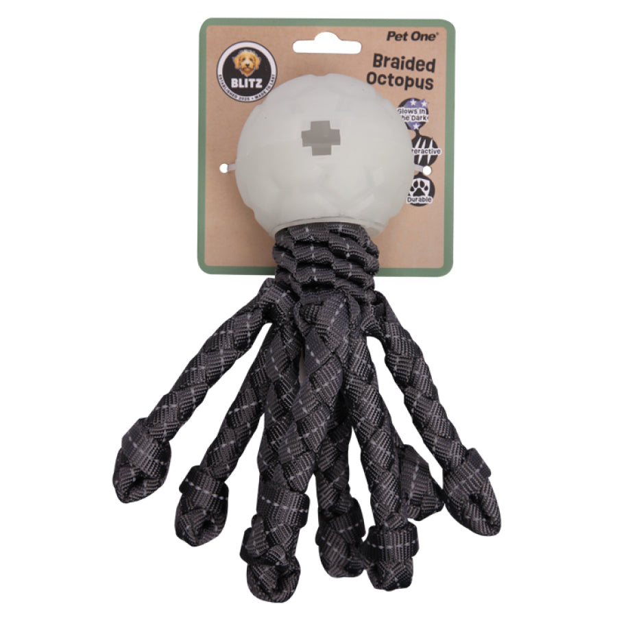 Dog Toy Blitz Octopus W Glow In The Dark Ball Grey