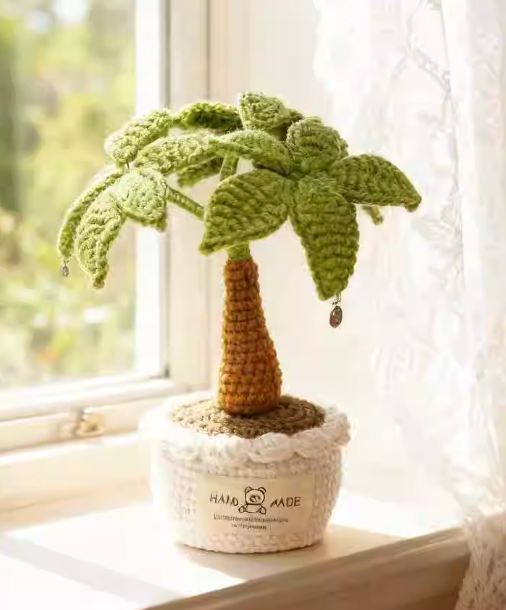 Handmade Woven Flower Pot Desk Ornament | Decorative Potted Plant