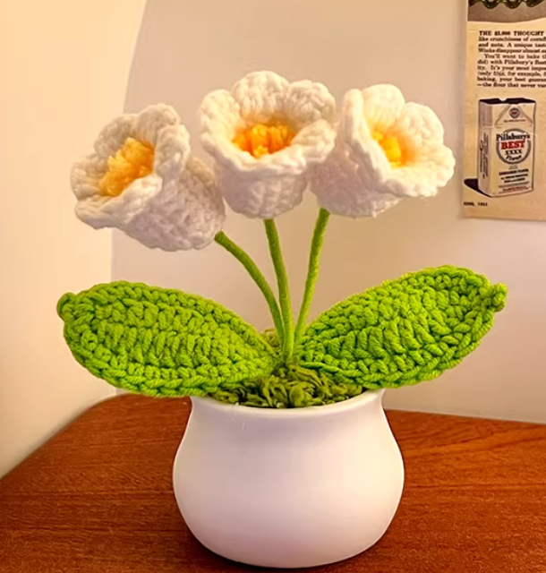 Handmade Woven Flower Pot Desk Ornament | Decorative Potted Plant