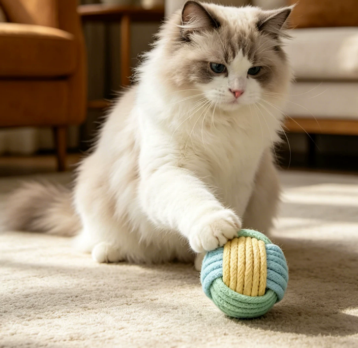 Macaron Cotton Rope Cat Toy Ball – Handmade Woven Ball for Cats & Kittens