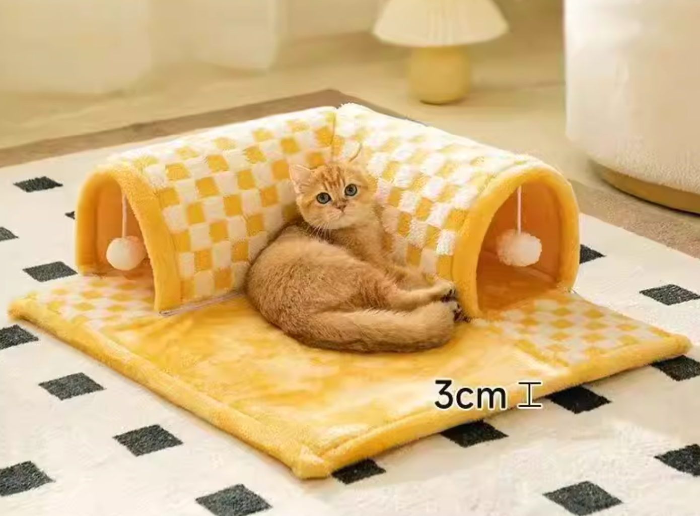 Square Tunnel Cat Bed – Soft Plush, Removable Carpet, Non-Slip & Washable