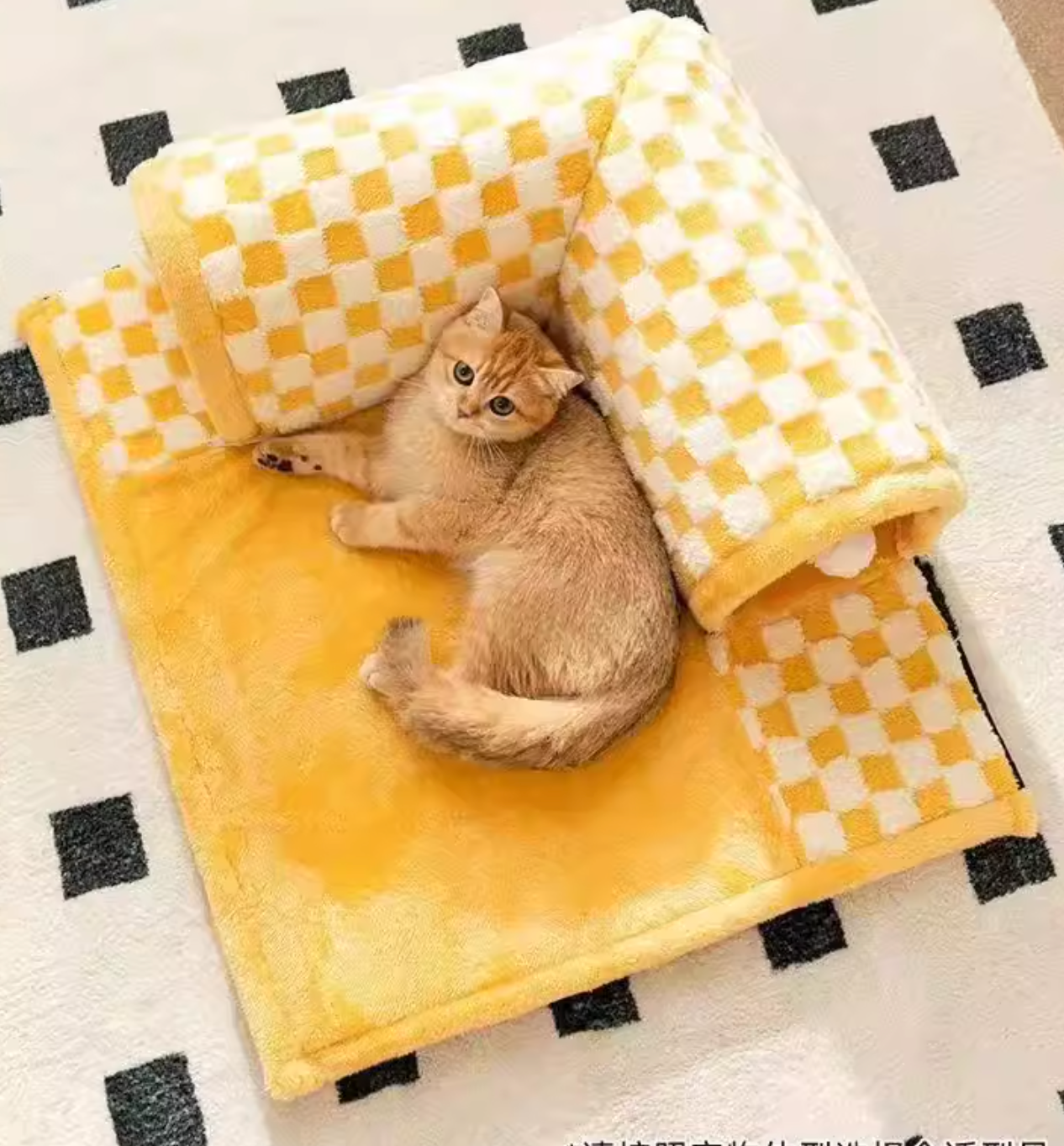 Square Tunnel Cat Bed – Soft Plush, Removable Carpet, Non-Slip & Washable