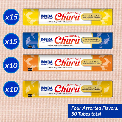 Inaba Cat Churu Cat Treats Variety Jar - 50 creamy Churu tubes in Tuna Varieties Bulk (14g x50)