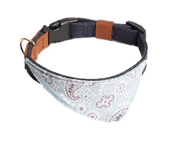 Vintage Leather Pet Bandana Collar – Safety ID Tag
