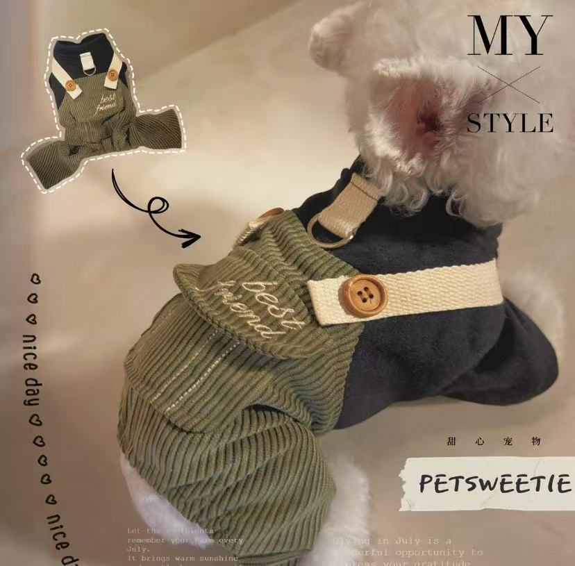 Cozy Furry Four-Legged Jumpsuit for Small Dogs – Stylish Harness & Leash Pants