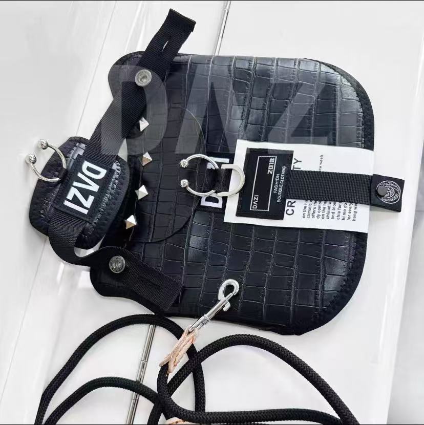 Stylish Black Faux Leather Dog Harness – Adjustable Chest Strap for Small Dogs, No Leash Included, Size M/L