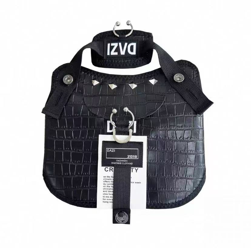 Stylish Black Faux Leather Dog Harness – Adjustable Chest Strap for Small Dogs, No Leash Included, Size M/L