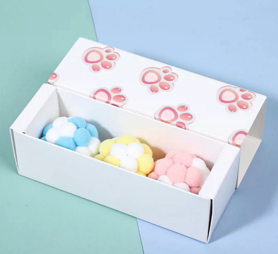 Rainbow Plush Yarn Ball Cat Toys Gift Box – Large Bell Balls for Interactive Play