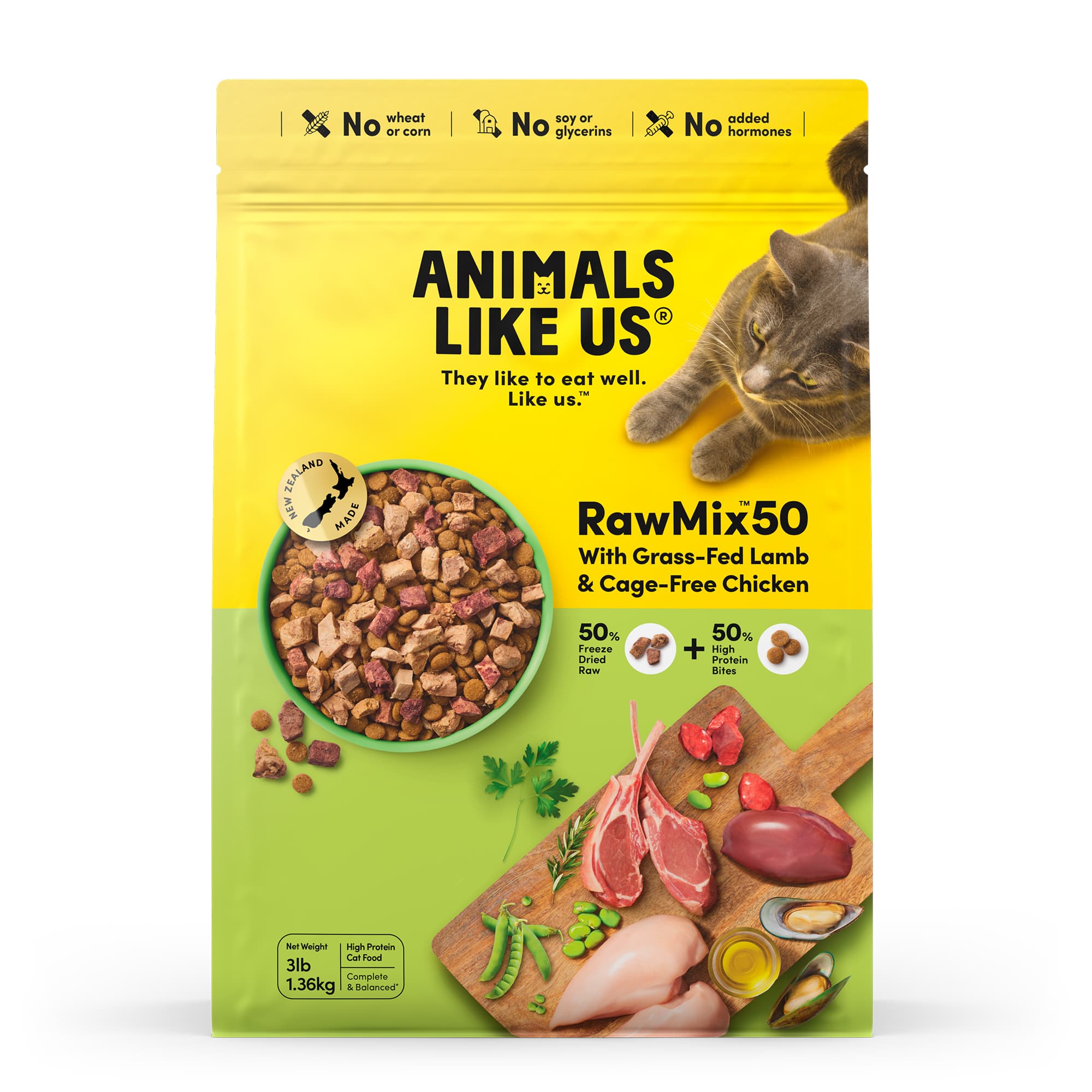 Animals Like Us RawMix50 New Zealand Grass-Fed Lamb & Cage-Free Chicken Cat Food 1.36kg