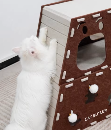 Felt Cat Nest & Scratching Board – 2-Layer Modular Cat House/Tunnel