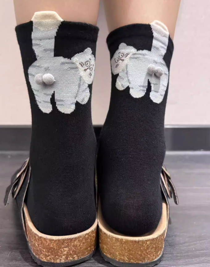 Fun Cat Mid-Calf Socks for Cat Person | Soft Cotton, Lightweight & Bone-Free