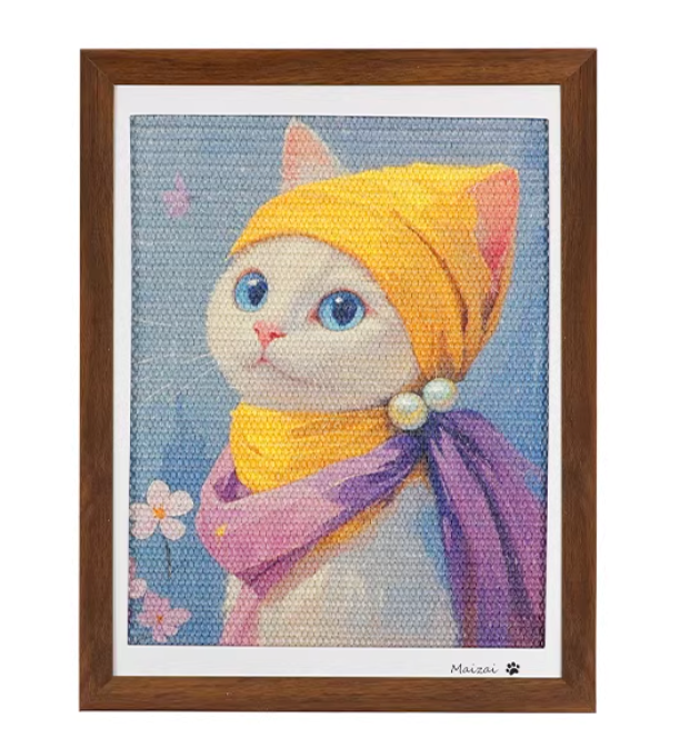 Framed Oil Painting Cat Scratcher | Wall-Mount Vertical Sisal Cat Toy