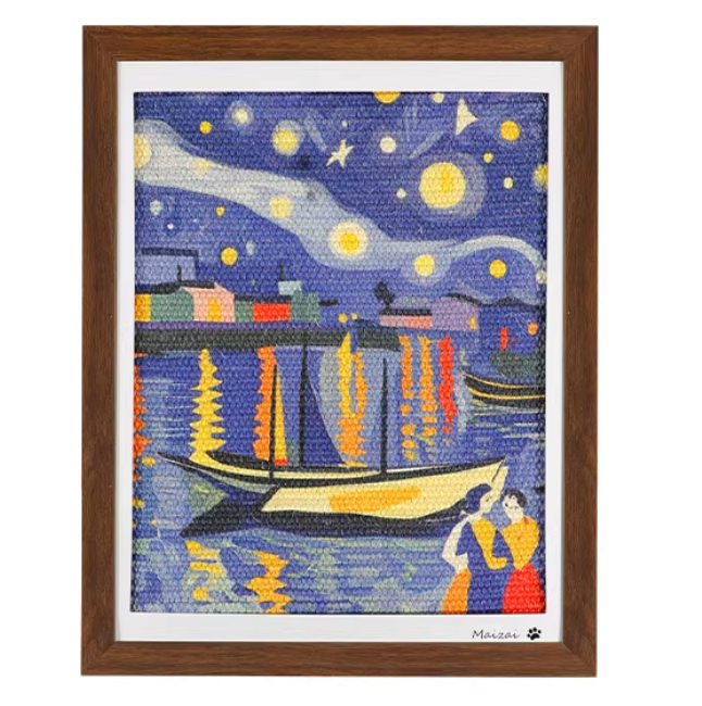 Framed Oil Painting Cat Scratcher | Wall-Mount Vertical Sisal Cat Toy