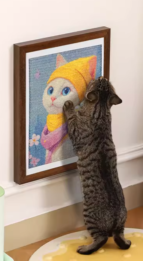 Framed Oil Painting Cat Scratcher | Wall-Mount Vertical Sisal Cat Toy