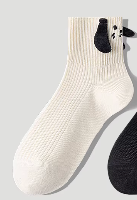 Cute Dog Mid-Calf Socks for Women | Soft Cotton, Dog Ears & Panda Design, Anti-Pilling