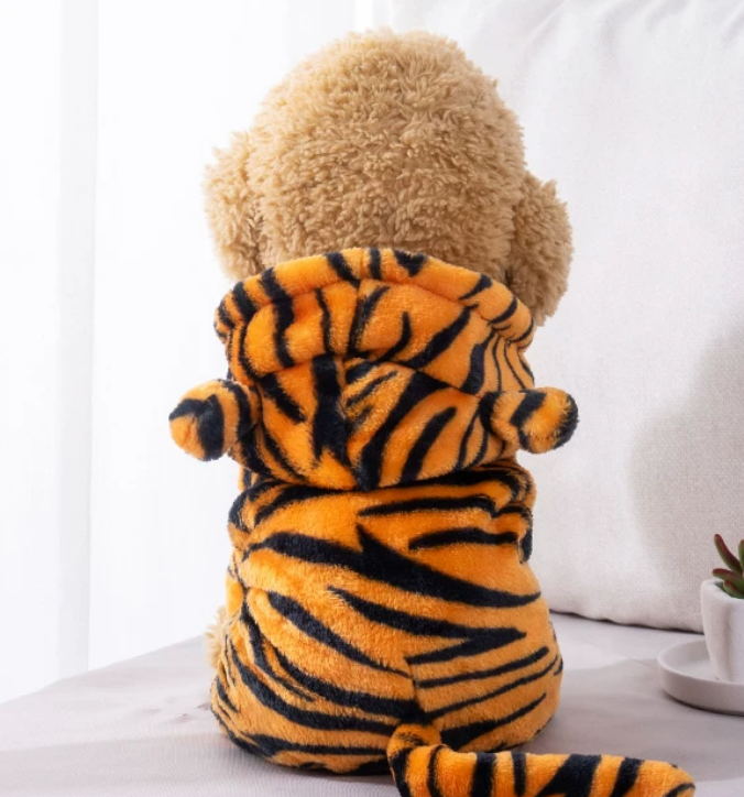 Cute Tiger Fleece Pet Hoodie – Warm Costume for Dogs & Cats