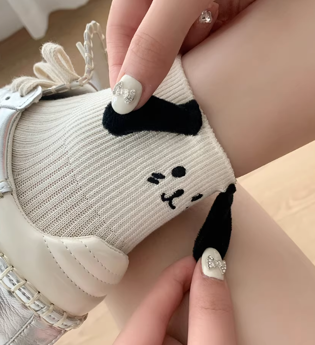 Cute Dog Mid-Calf Socks for Women | Soft Cotton, Dog Ears & Panda Design, Anti-Pilling