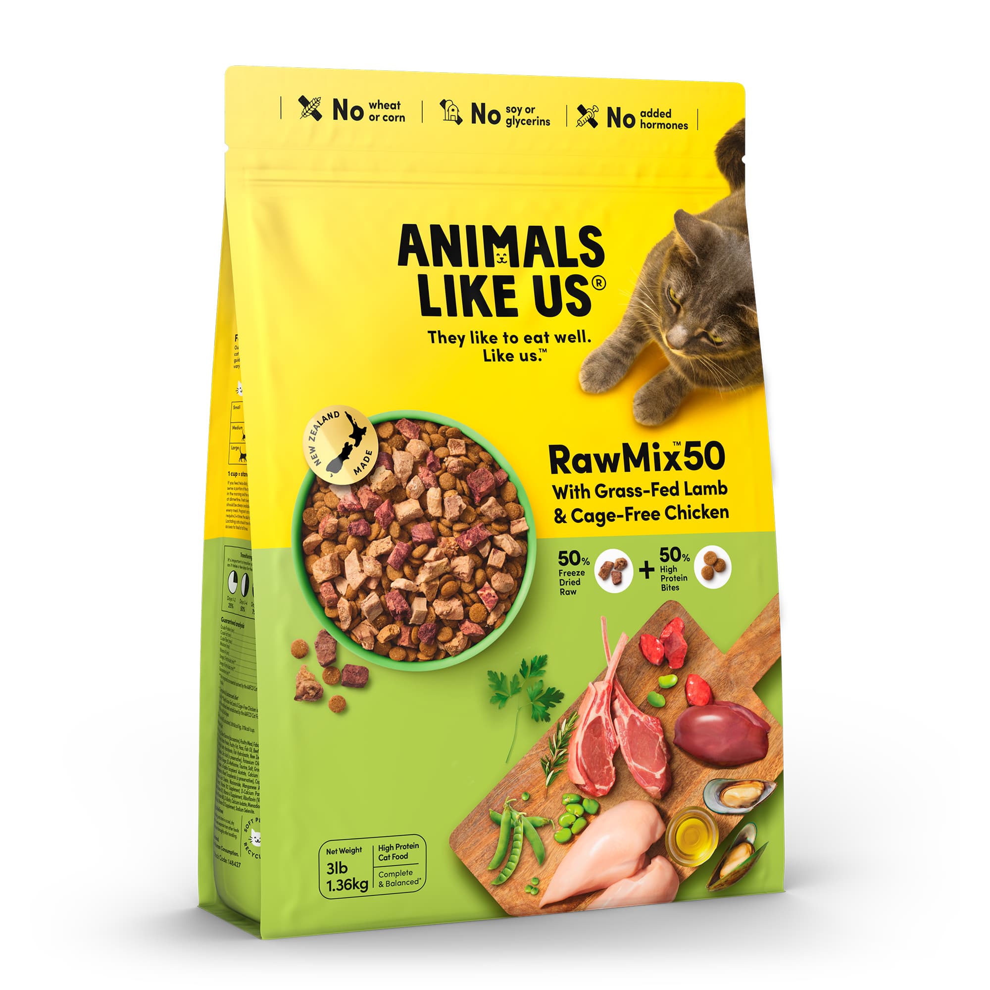 Animals Like Us RawMix50 New Zealand Grass-Fed Lamb & Cage-Free Chicken Cat Food 1.36kg
