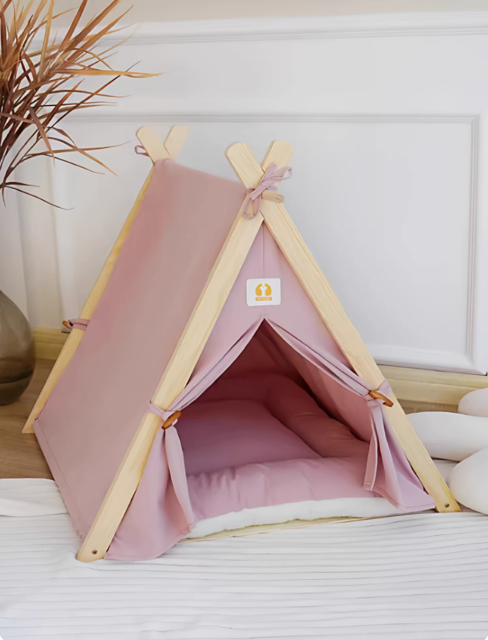 Pet Tent Bed for Cats & Dogs | Four-Season Cozy Tent with Soft Cotton Cushion, 60×55×63cm