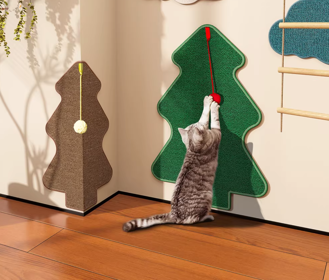 Wall-Mounted Cat Scratching Pad | Wall & Corner Protection | Christmas Tree Design