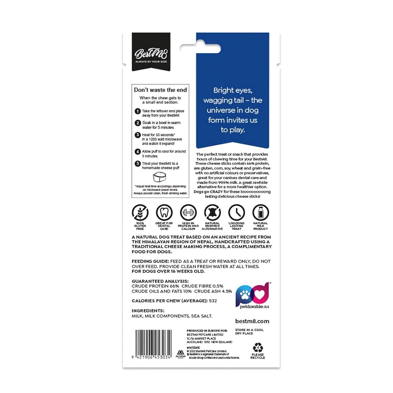 Nutritional benefits of BestM8 Himalayan K9Chew, including high protein and calcium.