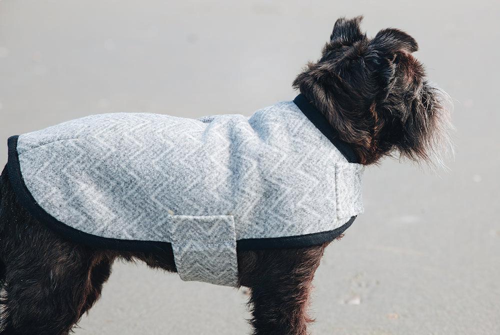 Luxury Grey Chevron Pure Wool Walking Coat - PAWS CLUB