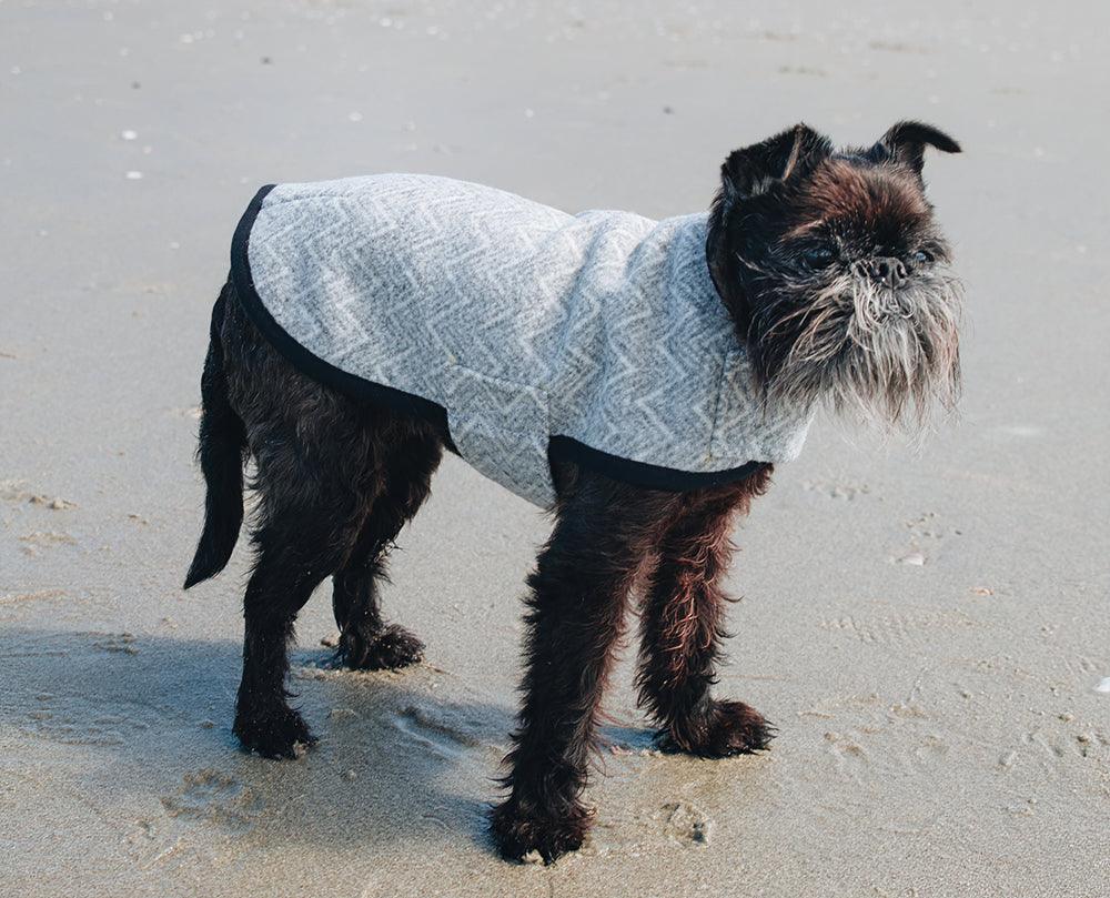 Luxury Grey Chevron Pure Wool Walking Coat - PAWS CLUB