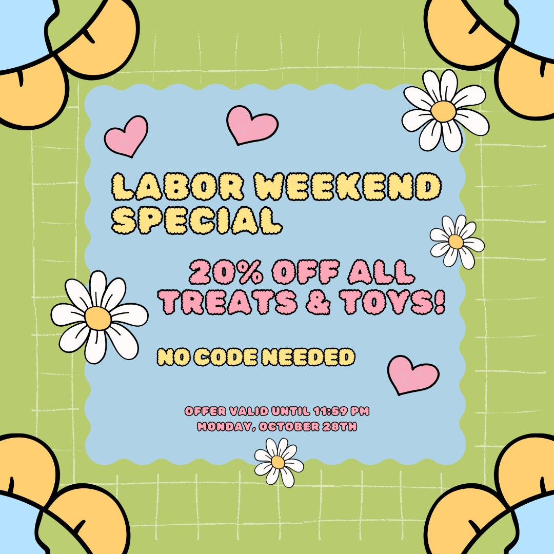 Labor Weekend Special: 20% OFF All Treats & Toys at Paws Club!