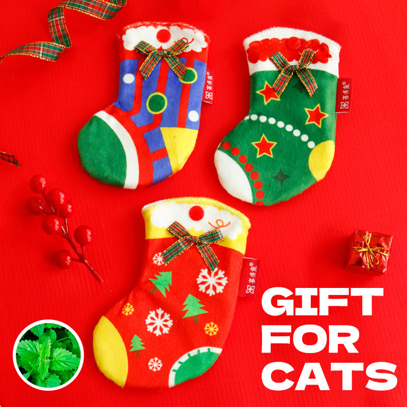 Christmas Stocking Cat Toy with Crinkle Paper & Catnip – Blue, Red, or Green