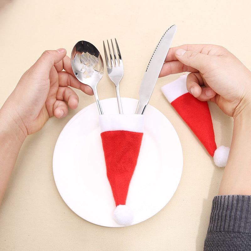 Christmas Decor Mini Santa Hat – Utensil Holders & Wine Bottle Covers