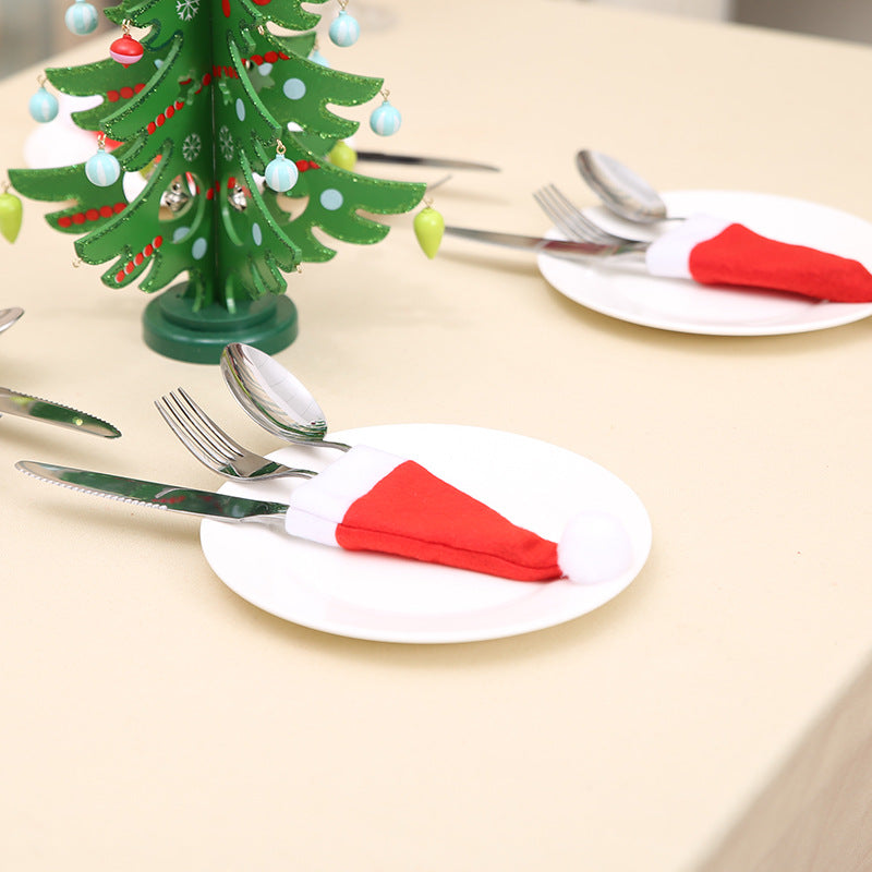 Christmas Decor Mini Santa Hat – Utensil Holders & Wine Bottle Covers