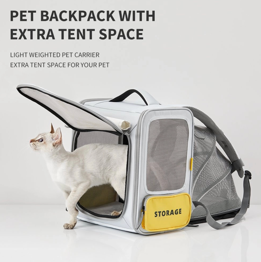 Petkit Breezy Zone Backpack Carrier (Blue/Yellow) for Cat and Puppies Expandable Foldable Soft-Sided Cat Carrier for Kitten Puppy and Small Animals