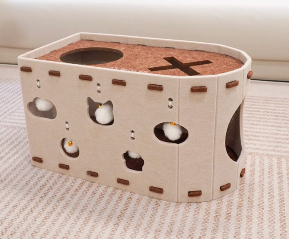 Felt Cat house with Magical Pom-Pom Toy – Cat Hideout