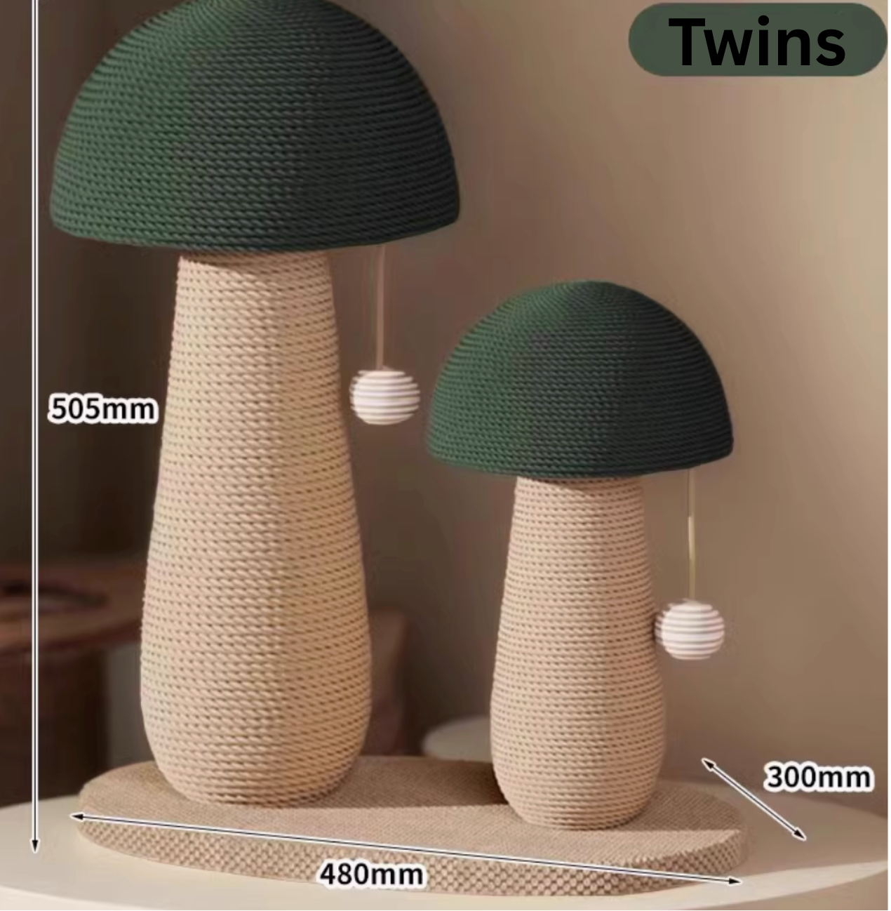 Twins Mushroom Cat Scratcher – Durable Sisal Posts & Cute Hand-Woven Cat Tree