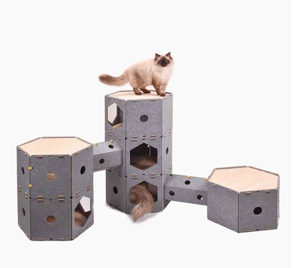 🐾 HexaStack Modular Cat Playhouse – Customizable Climbing Fun for Multi-Cat Homes