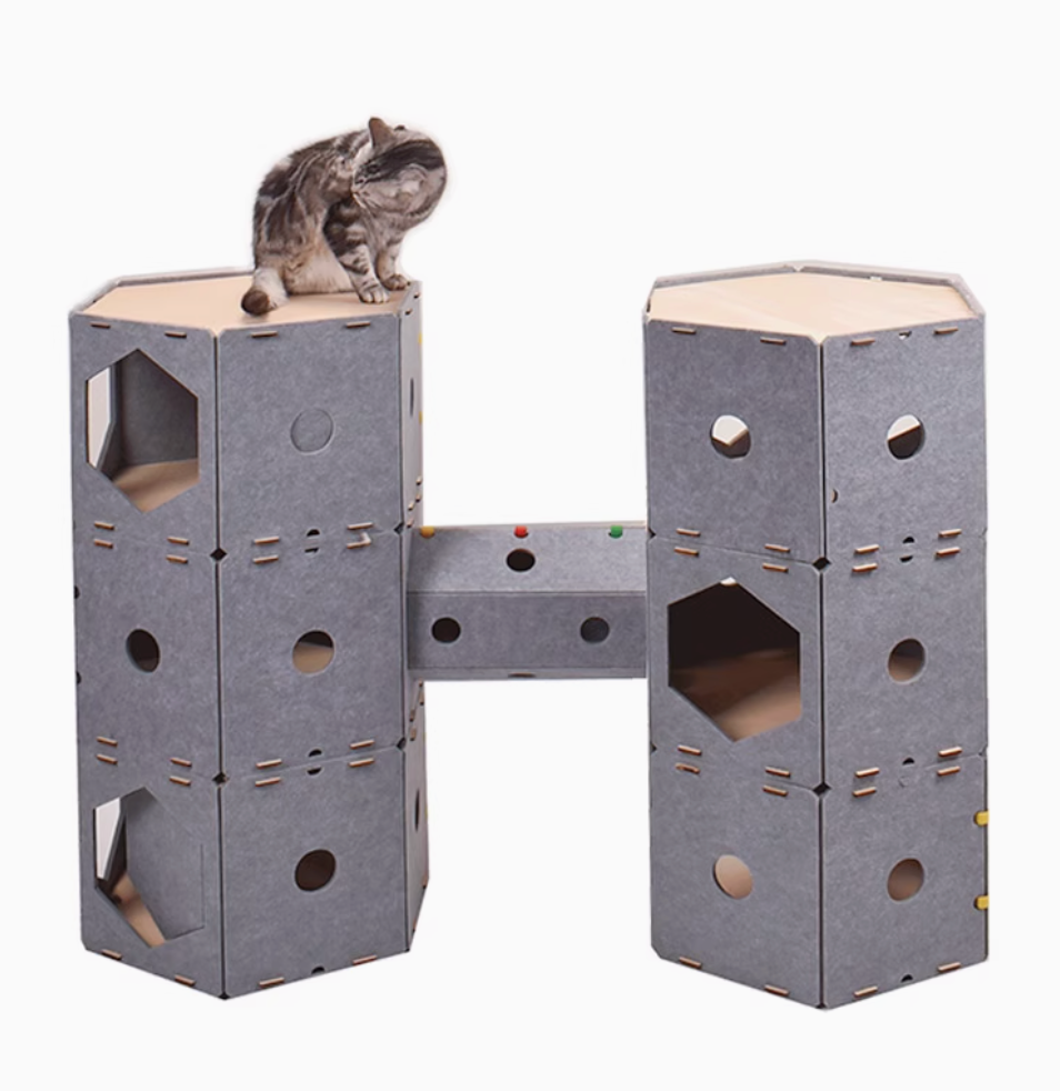 🐾 HexaStack Modular Cat Playhouse – Customizable Climbing Fun for Multi-Cat Homes