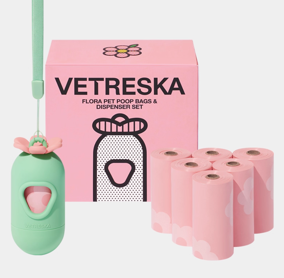 Vetreka Capsule Dog Poop Bag Dispenser Set – Pink – Floral Scent
