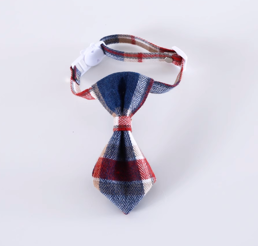 British-Style Plaid Tie Pet Collar – Adjustable with Bell for Cats & Dogs