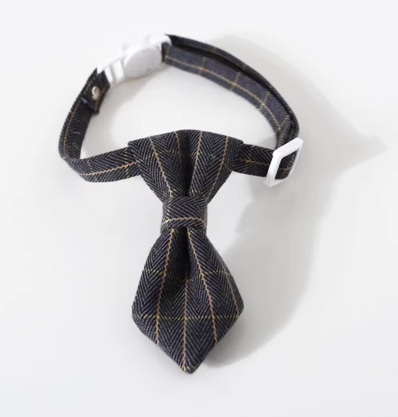 British-Style Plaid Tie Pet Collar – Adjustable with Bell for Cats & Dogs