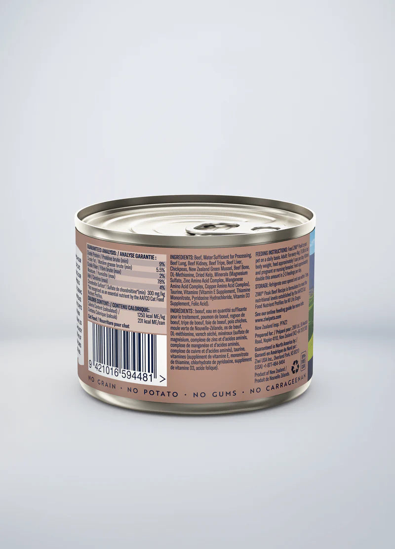 ZIWI Peak Free-Range Beef Wet Cat Food - Ethically Raised & Nutrient-Rich for All Life Stages